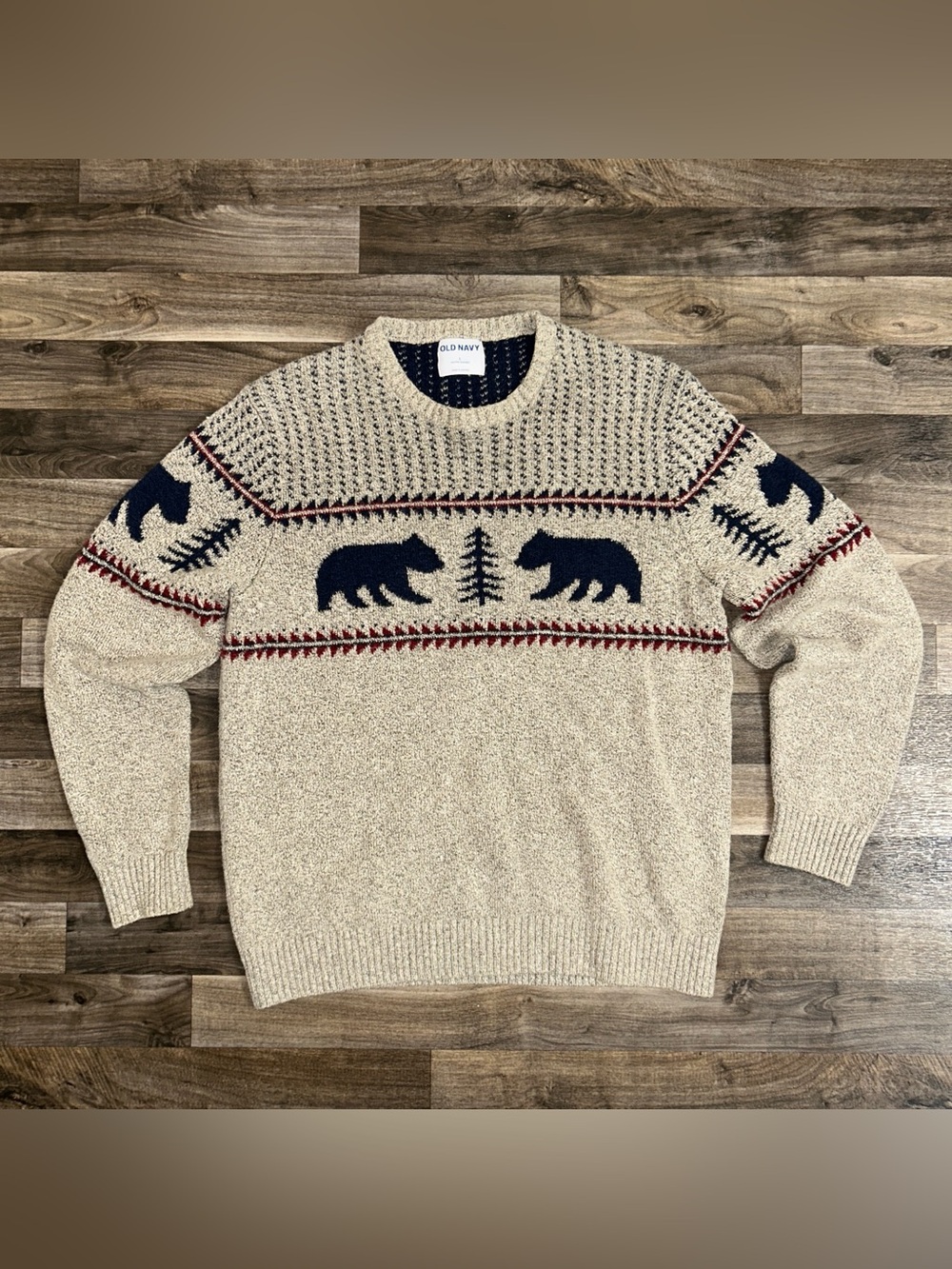 Old Navy Bear Fair Isle Crewneck Sweater Men’s Large Cabin Outdoor